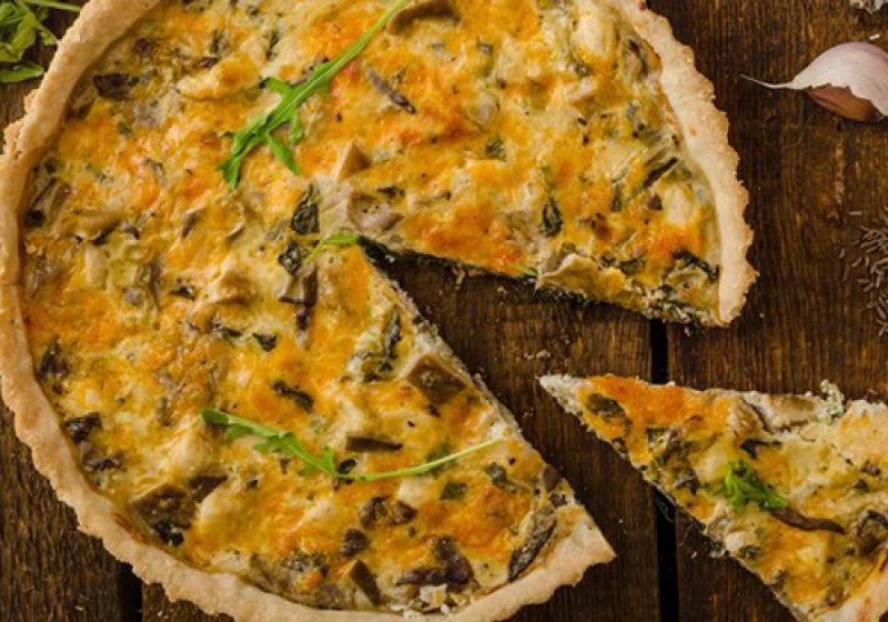 Quiche com Frango, Rúcula e Cogumelos